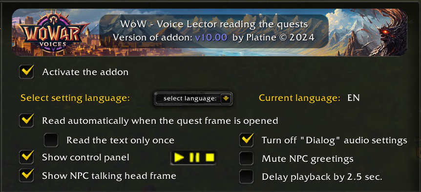 In-game addon settings