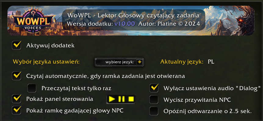 Ustawienia dodatku w grze